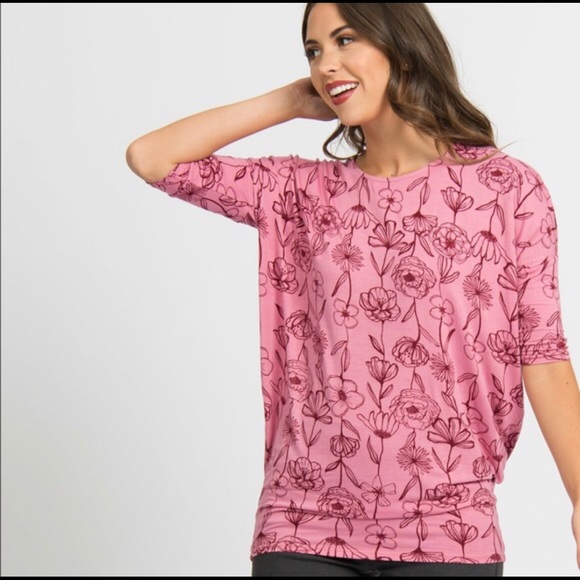 🌺 Dolman Tunic Rosy Pink with Burgundy Floral A&D - Picture 2 of 7